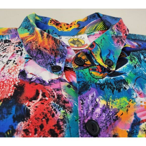 VTG Yo Wear USA Men's‎ Fish Aquarium Short Sleeve Hawaiian Button Down Shirt - Picture 4 of 11